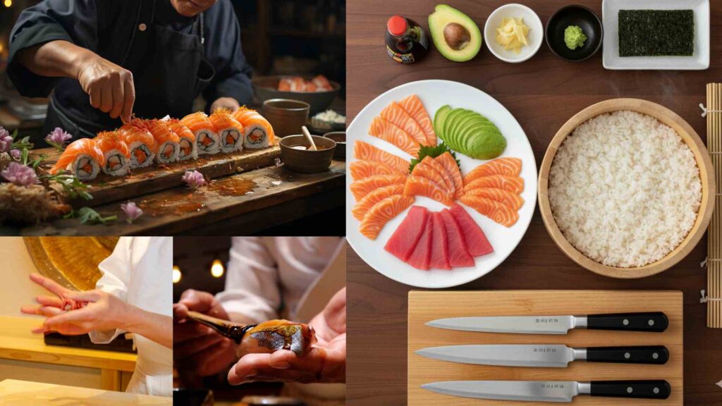 เทคนิคการแล่ปลาแซลมอนสำหรับทำซูชิและซาชิมิที่สอนในหลักสูตรของเรา