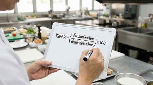 สูตรการคำนวน Yield Percent % เพื่ออธิบายแนวคิดของ Yield Loss ในการคำนวณต้นทุนวัตถุดิบ